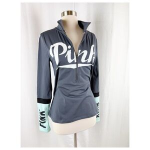 PINK Victoria's Secret S Sweater Fitted Quarter Zip Spell Out Logo Thumb Holes